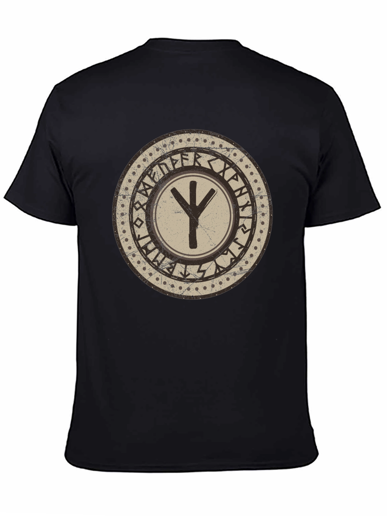 Viking Rune Circle Graphic Print Black T-Shirt