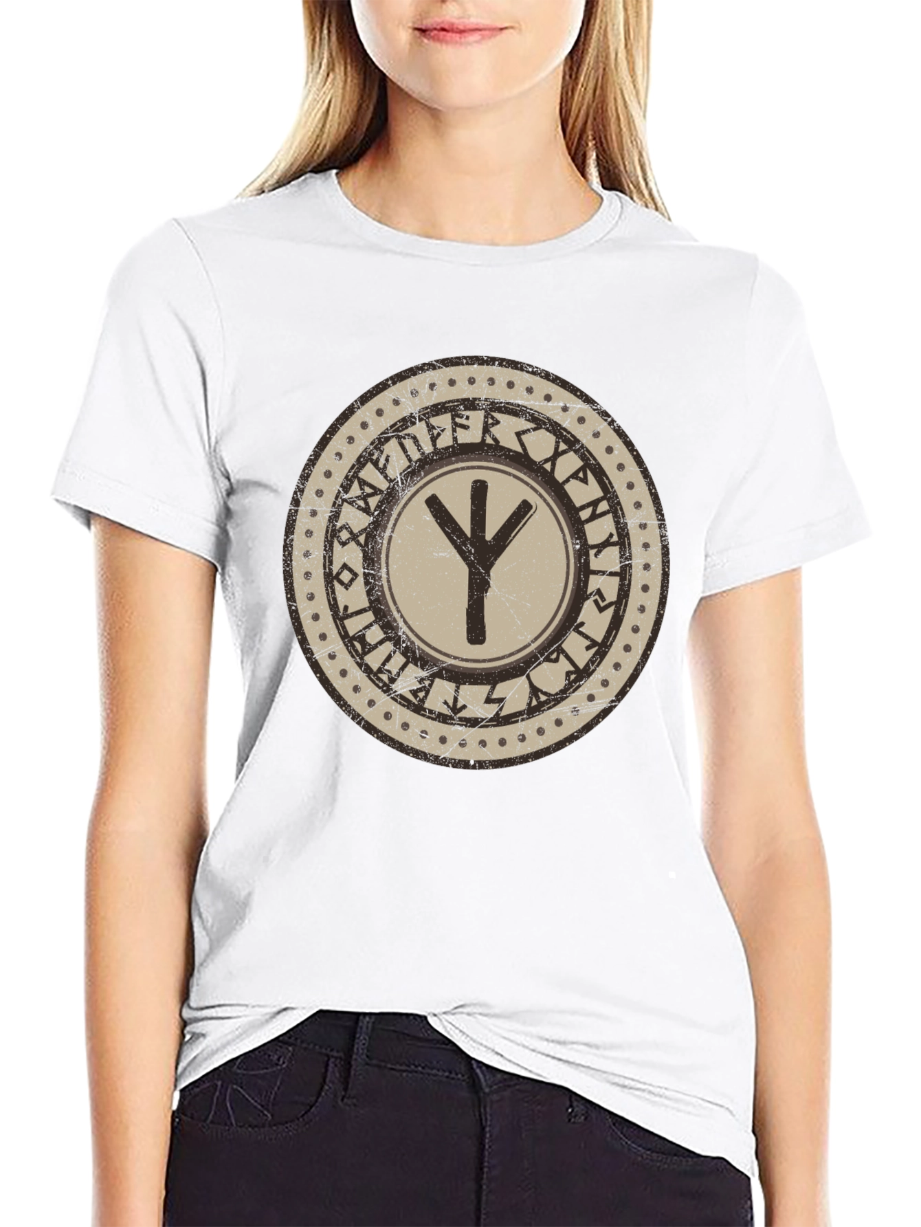 Viking Rune Circle Graphic Print Black T-Shirt