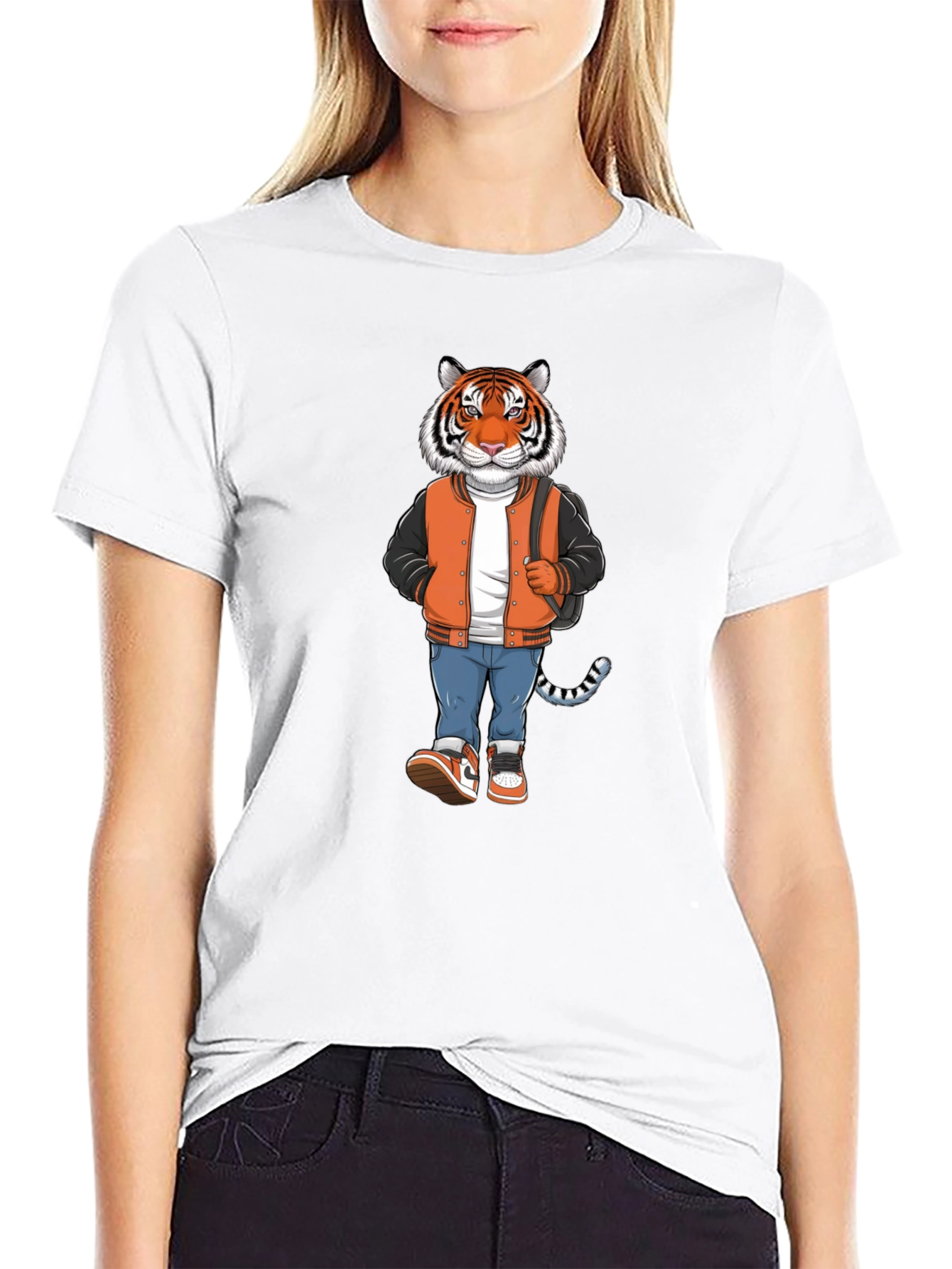 Trendy Tiger Graphic Black T-Shirt