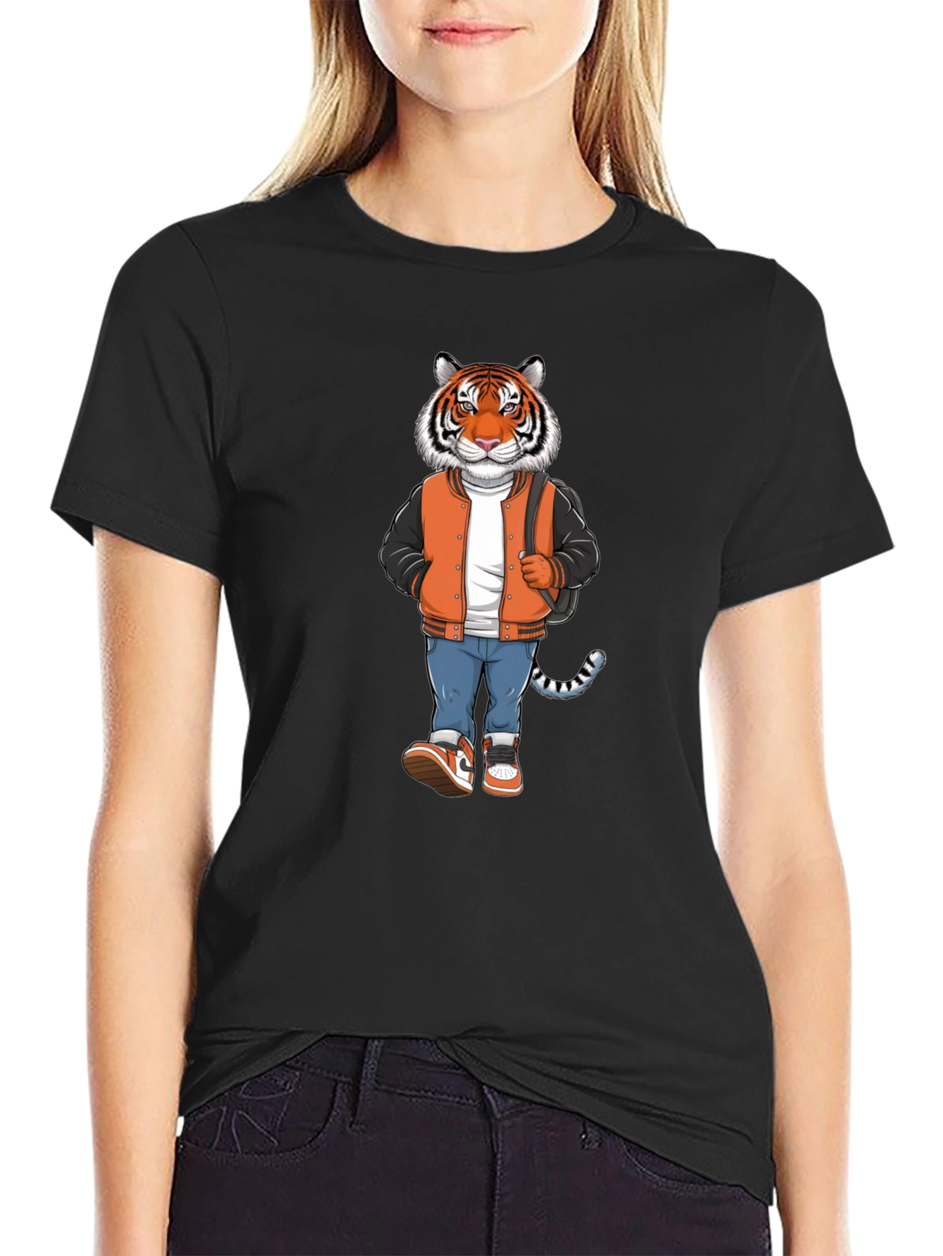 Trendy Tiger Graphic Black T-Shirt