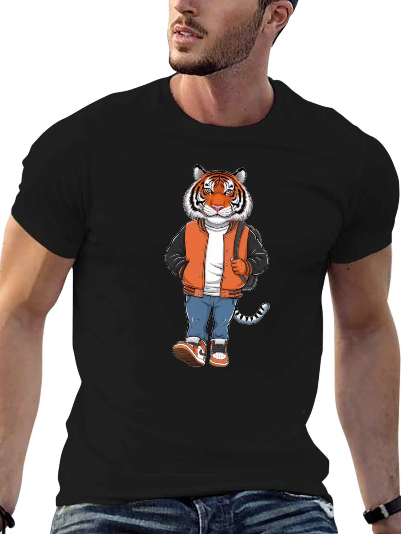 Trendy Tiger Graphic Black T-Shirt