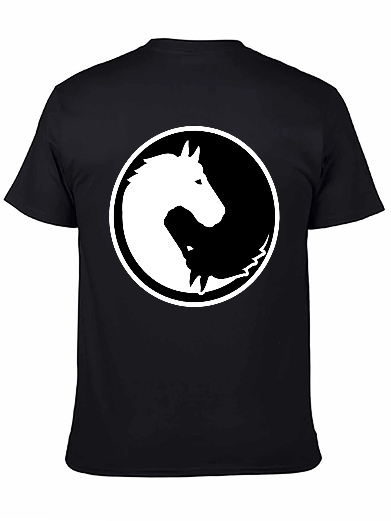 Yin Yang Horse & Wolf Graphic Black T-Shirt