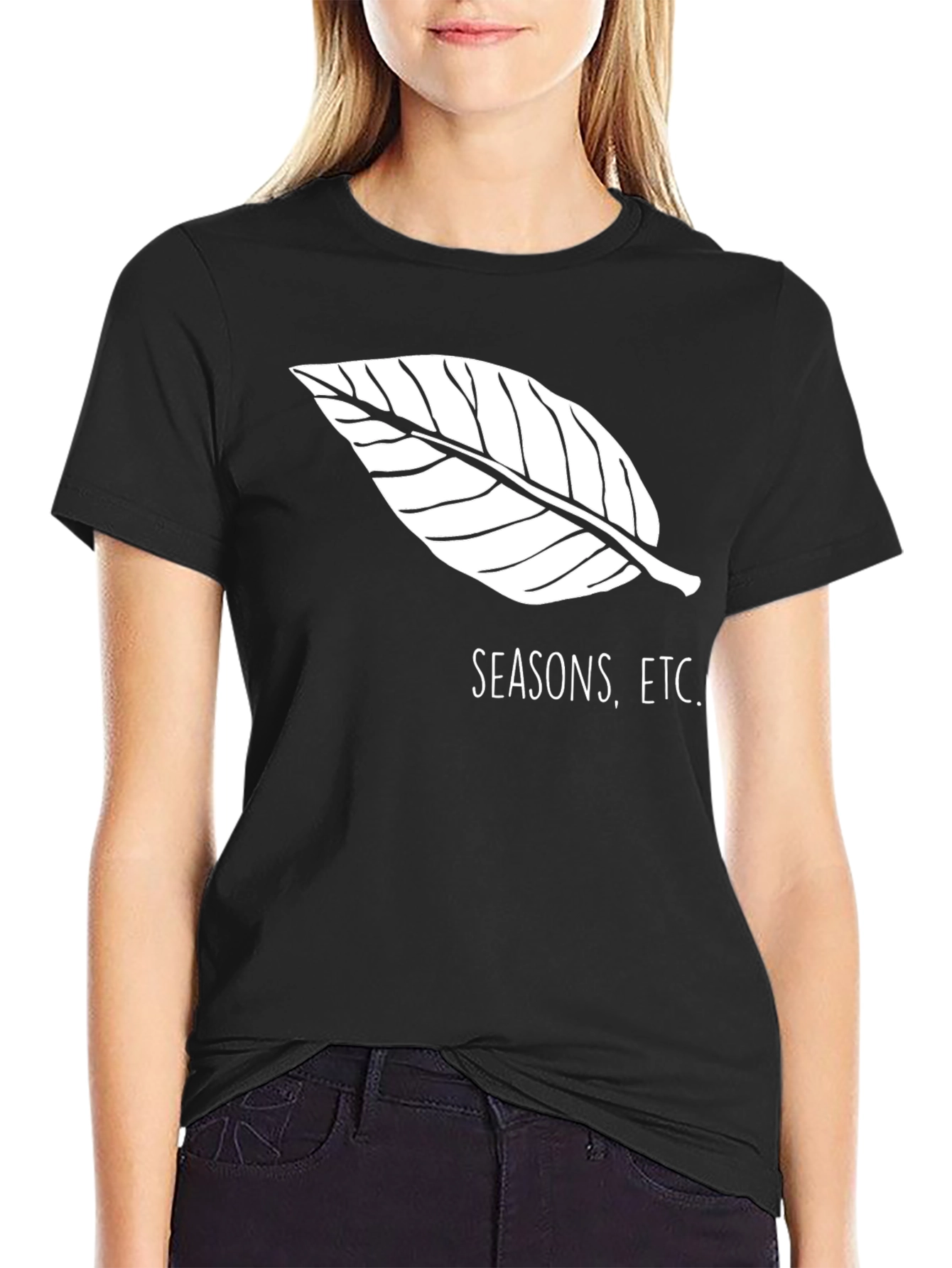 Seasons Etc. Black T-Shirt with Leaf Design
