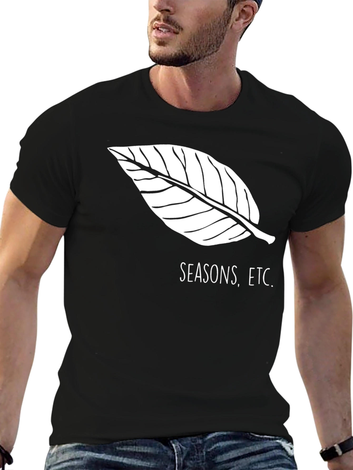 Seasons Etc. Black T-Shirt with Leaf Design