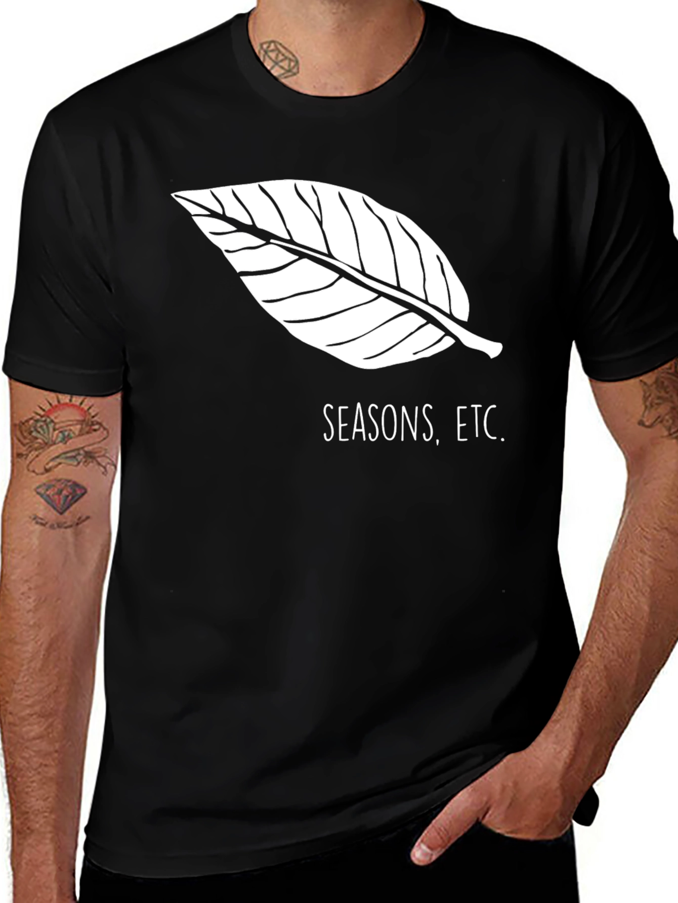 Seasons Etc. Black T-Shirt with Leaf Design