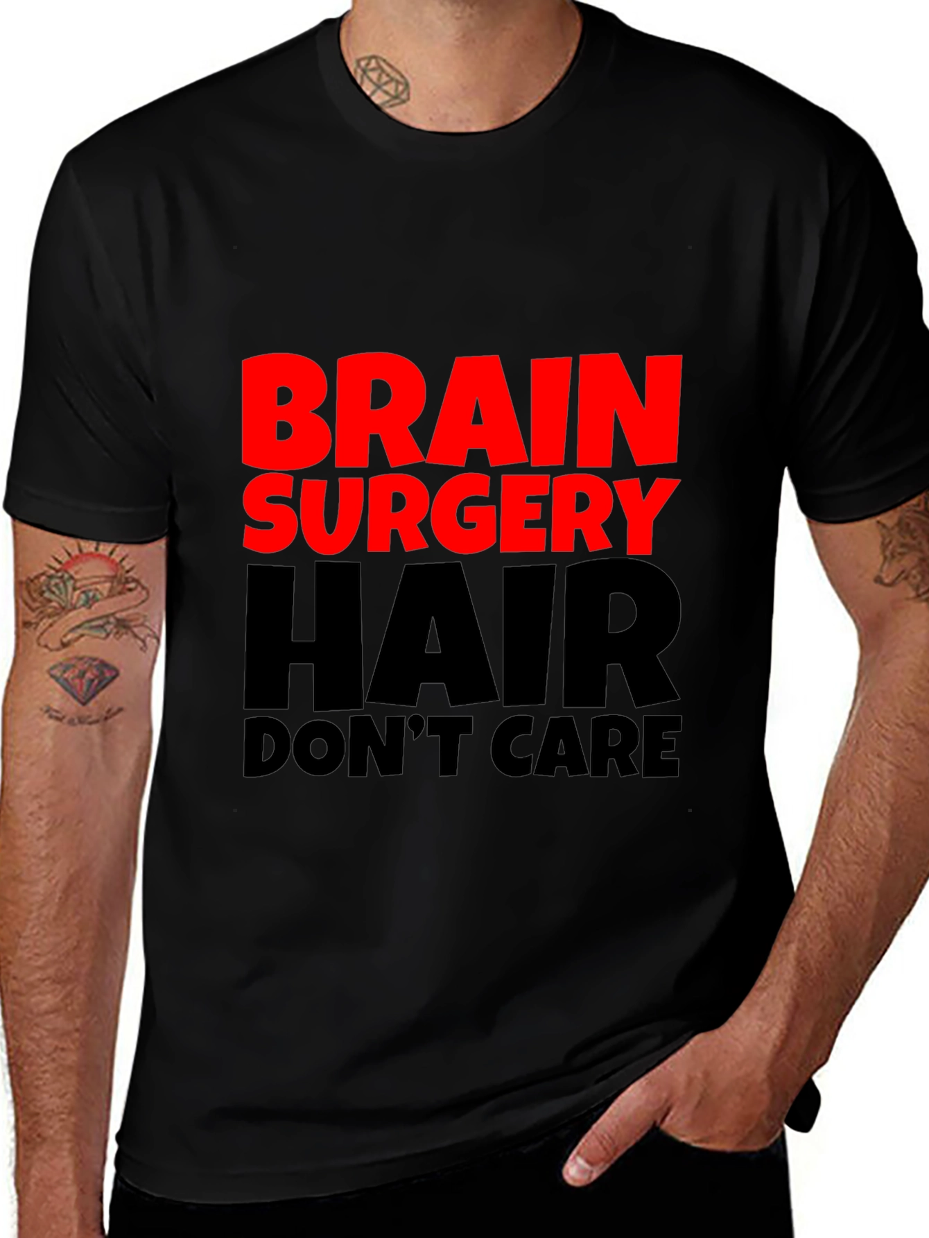 Brain Surgery Hair Dont Care Mens Black T-Shirt