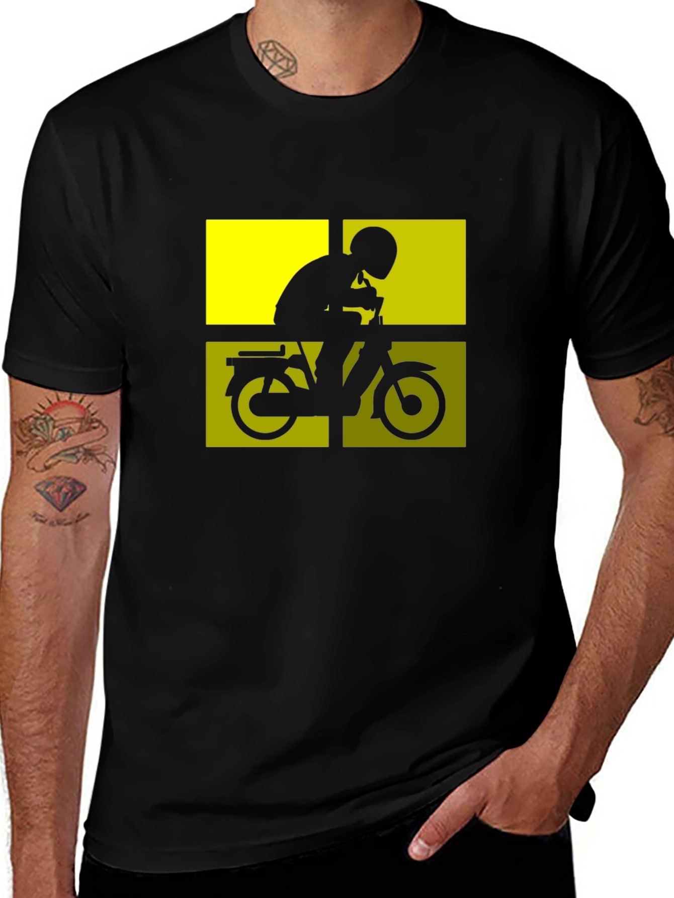 Retro Moped Rider T-Shirt - Black