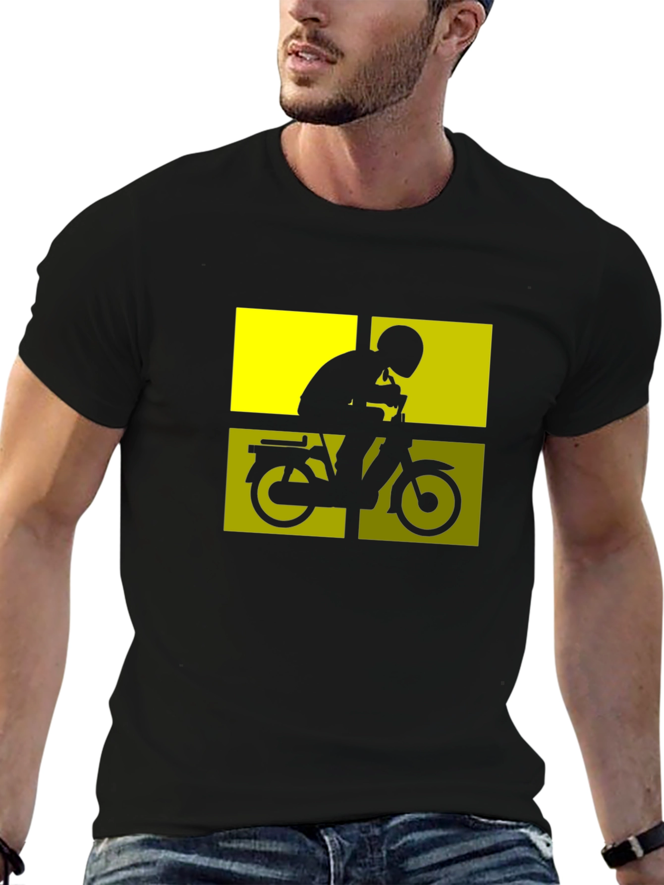 Retro Moped Rider T-Shirt - Black