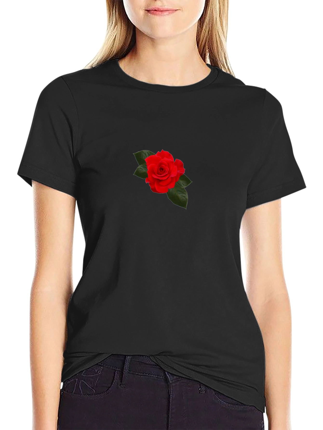 Red Rose Graphic Black T-Shirt