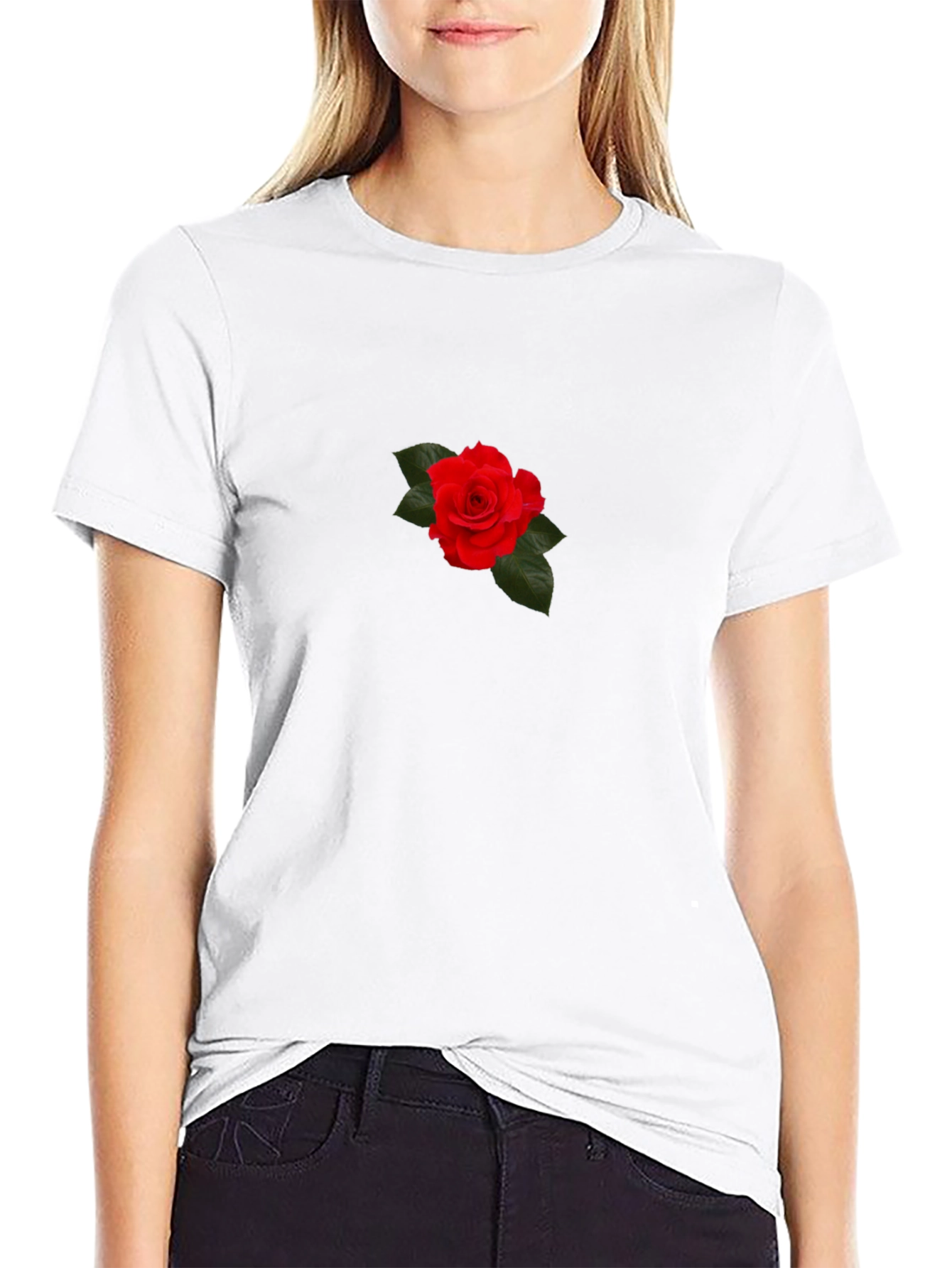 Red Rose Graphic Black T-Shirt