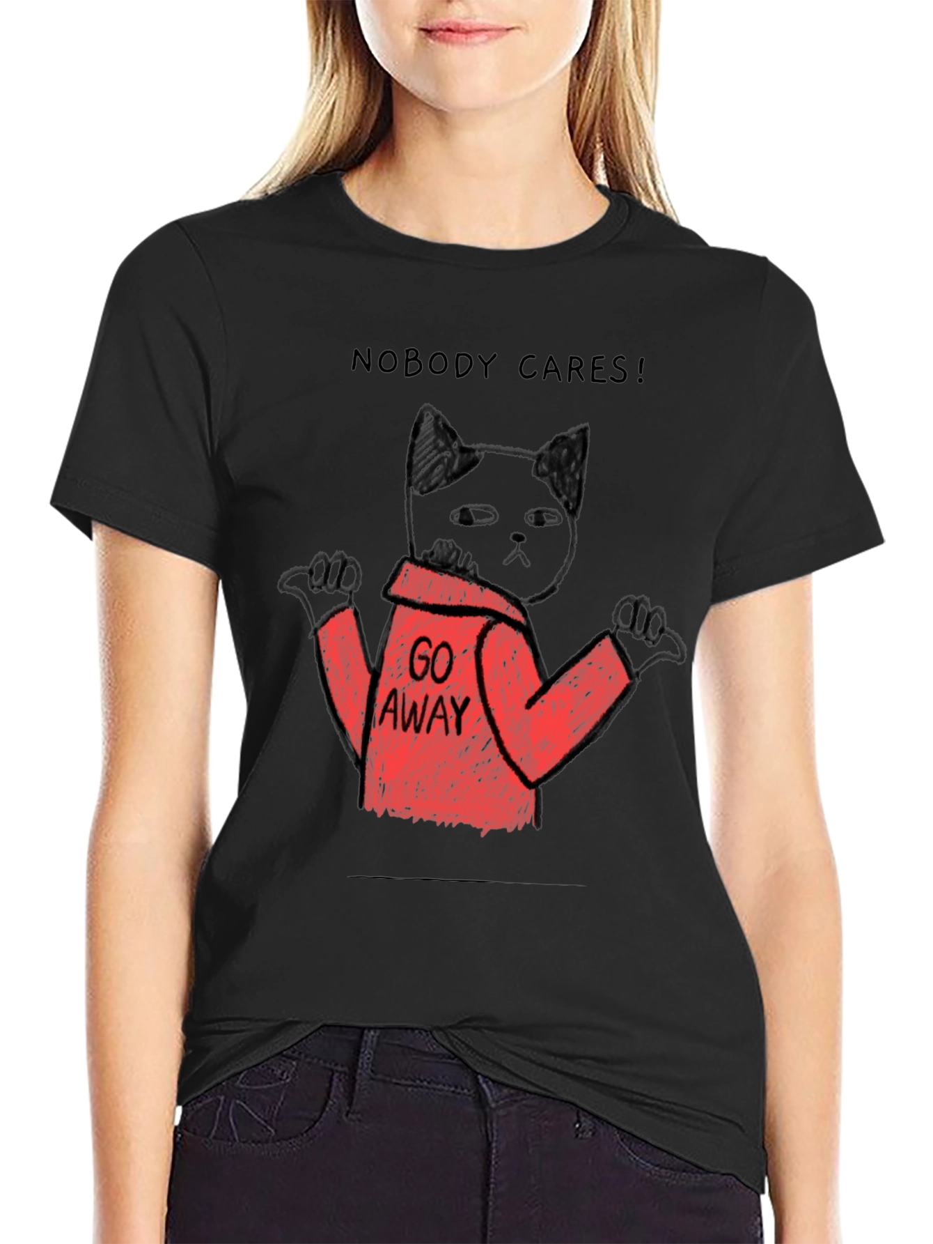 Nobody Cares Black Cat T-Shirt