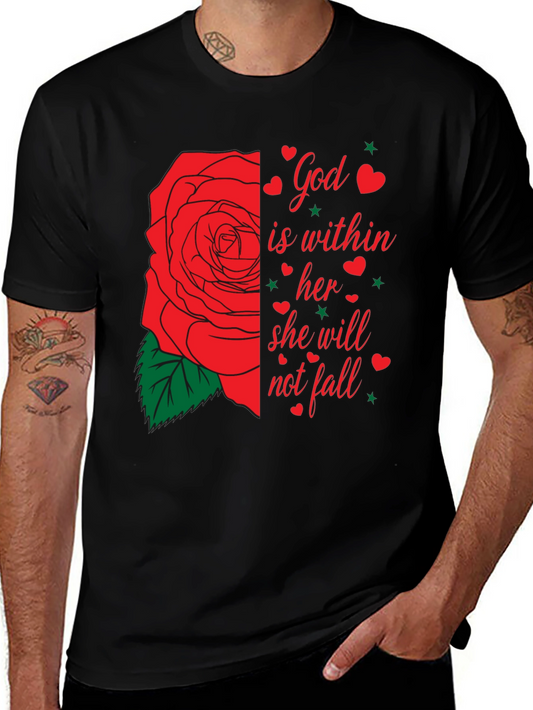 God Is Within Her T-Shirt Rose Graphic Tee Christian Shirt