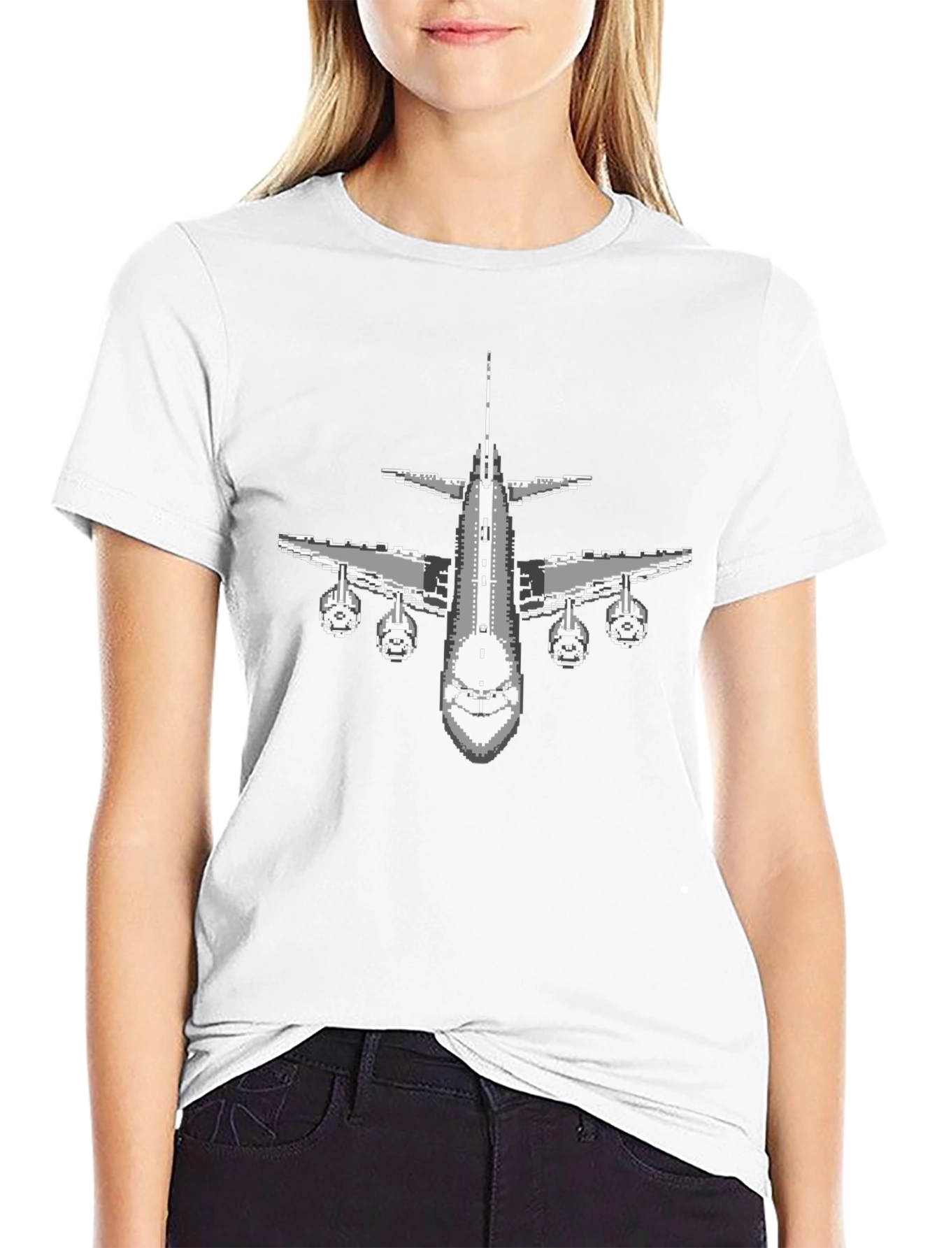 Retro Pixel Airplane Graphic Tee - Classic Black