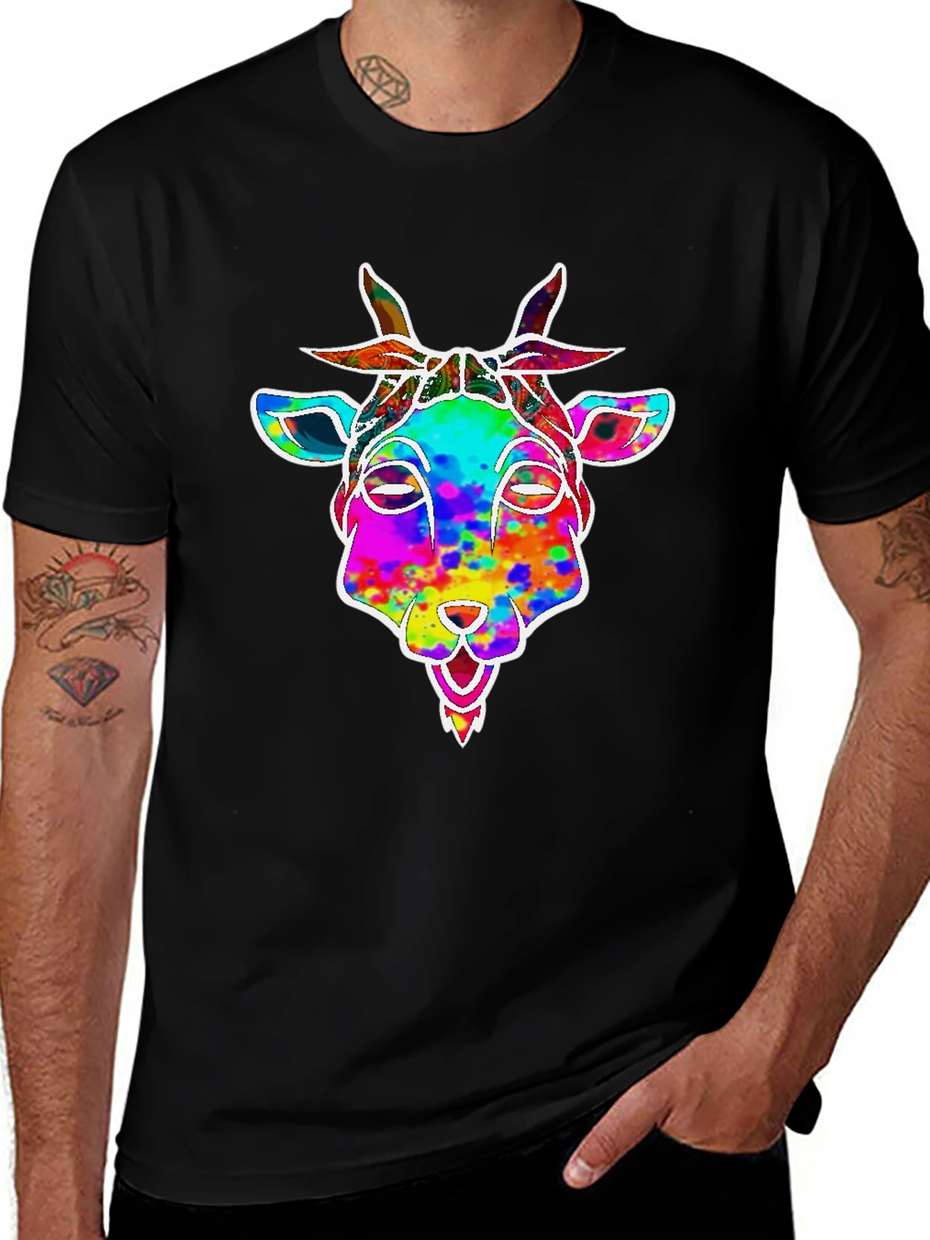 Goat Head Tie Dye Graphic Black T-Shirt