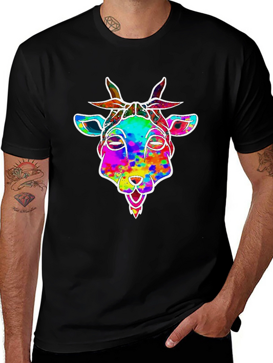 Goat Head Tie Dye Graphic Black T-Shirt