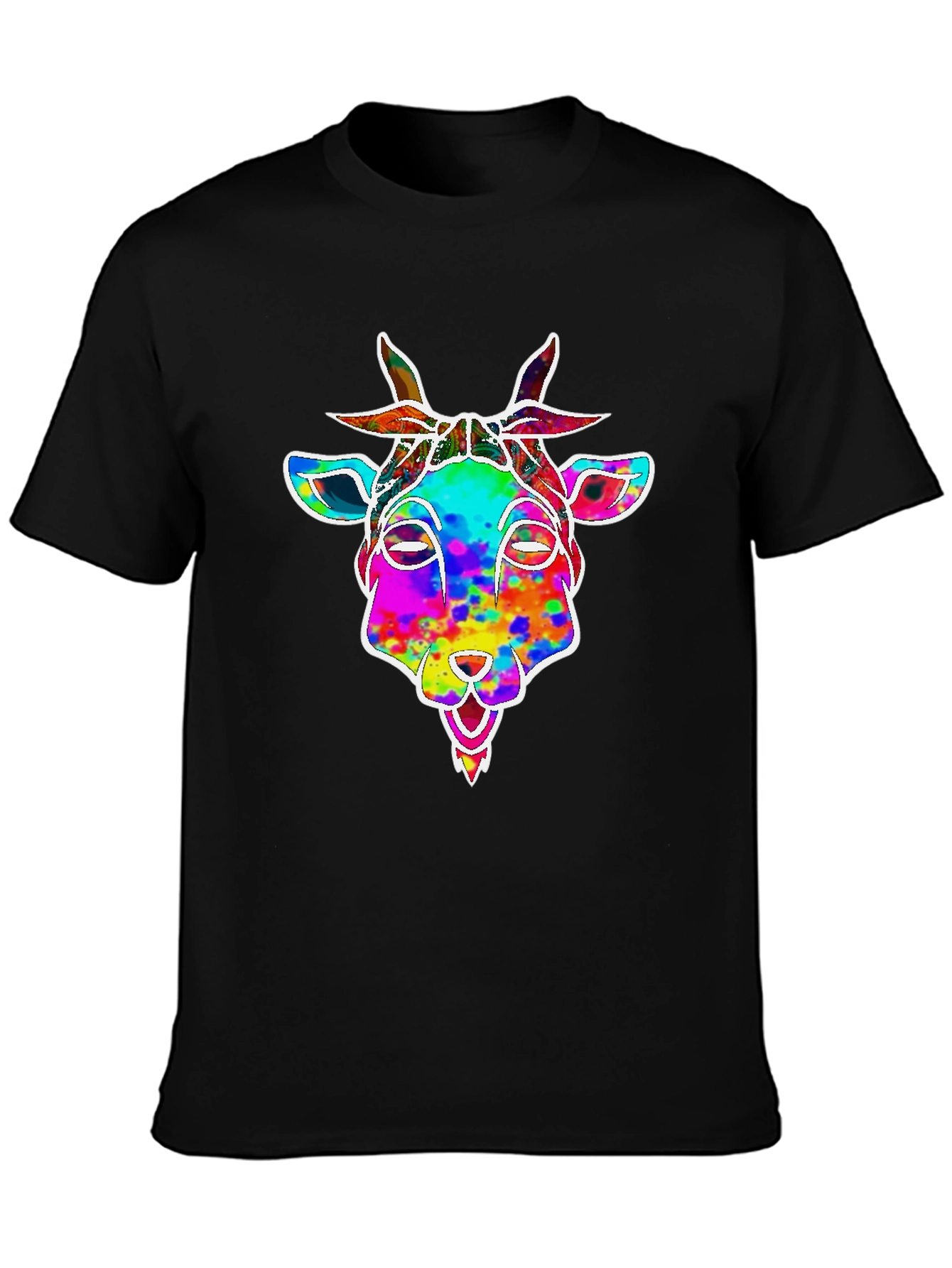 Goat Head Tie Dye Graphic Black T-Shirt