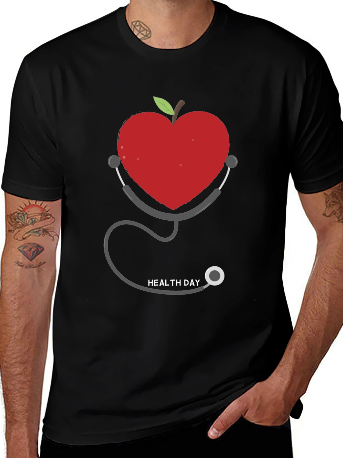 Heart Apple Stethoscope Graphic Tee - Health Day Shirt