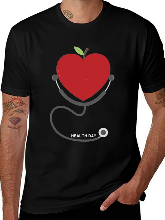 Heart Apple Stethoscope Graphic Tee - Health Day Shirt