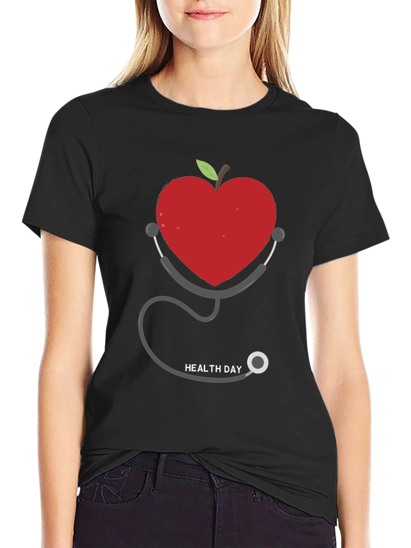 Heart Apple Stethoscope Graphic Tee - Health Day Shirt