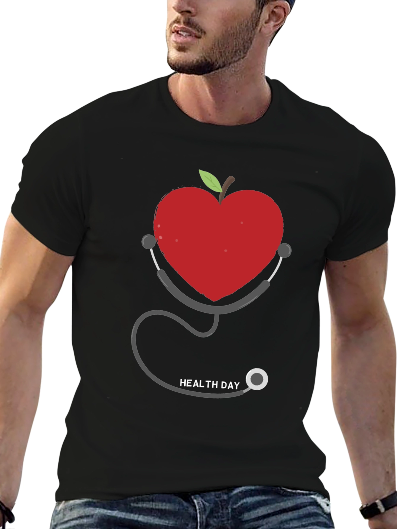 Heart Apple Stethoscope Graphic Tee - Health Day Shirt
