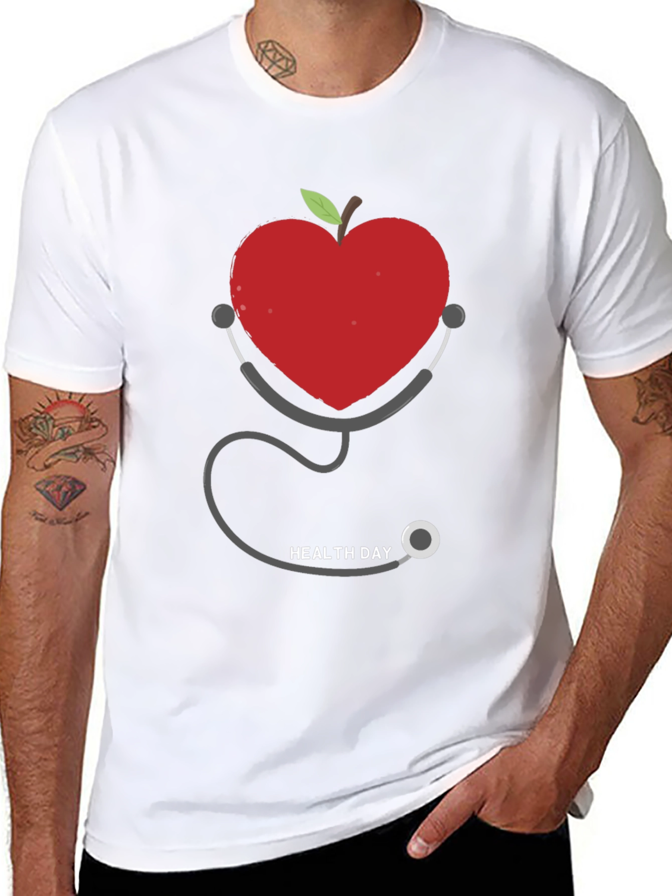 Heart Apple Stethoscope Graphic Tee - Health Day Shirt