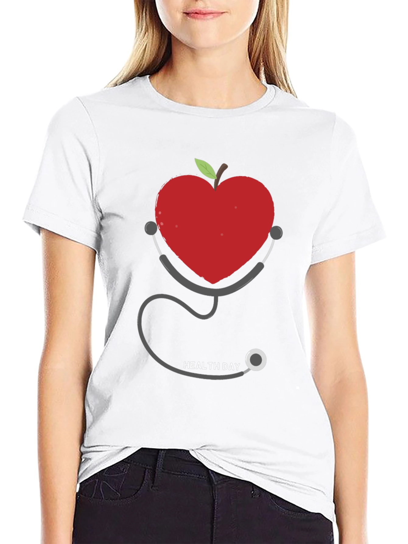 Heart Apple Stethoscope Graphic Tee - Health Day Shirt