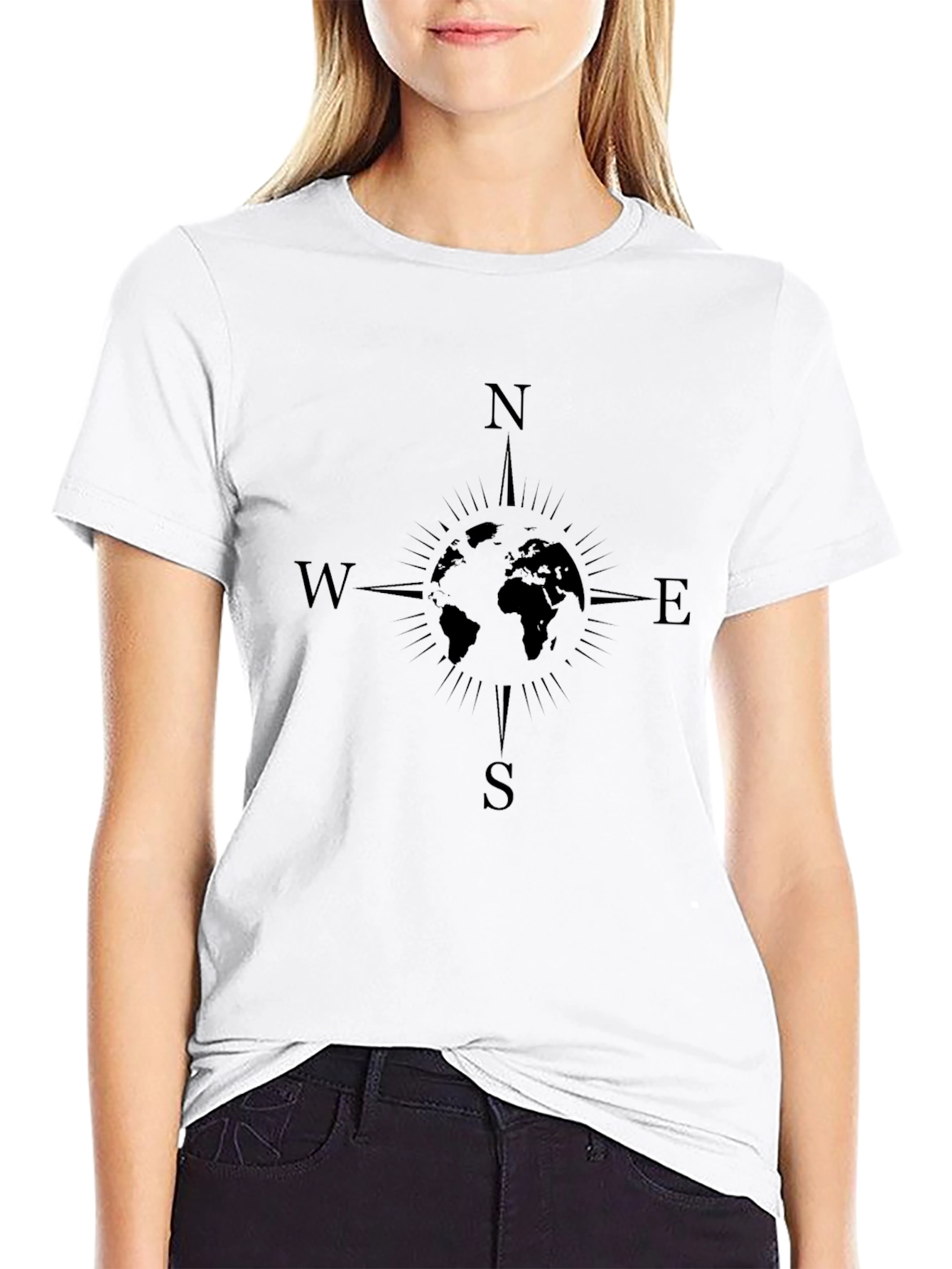 Compass Rose Graphic Tee - Black Cotton Blend