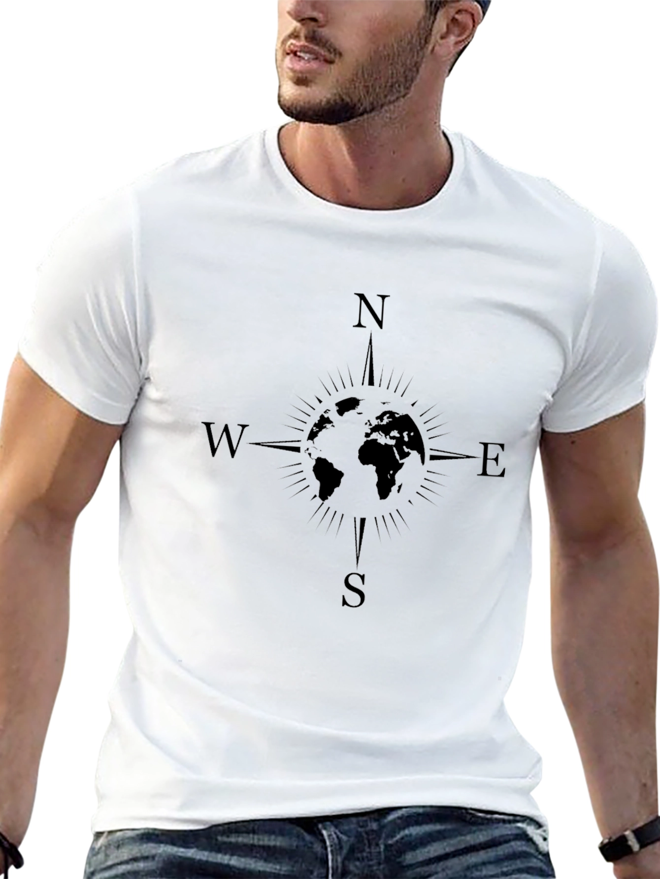 Compass Rose Graphic Tee - Black Cotton Blend
