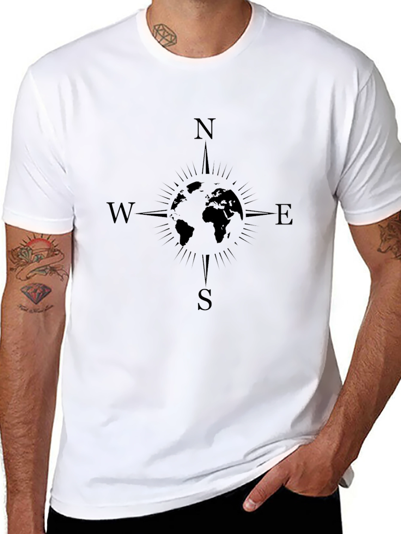 Compass Rose Graphic Tee - Black Cotton Blend