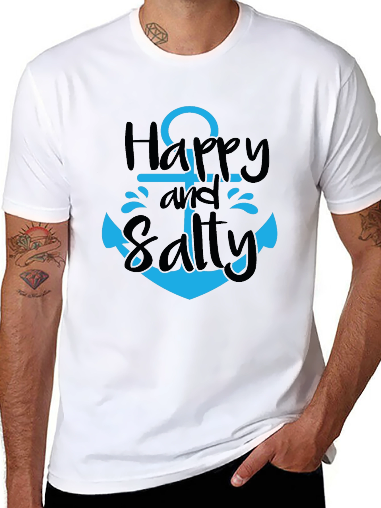 Happy and Salty Anchor T-Shirt - Black