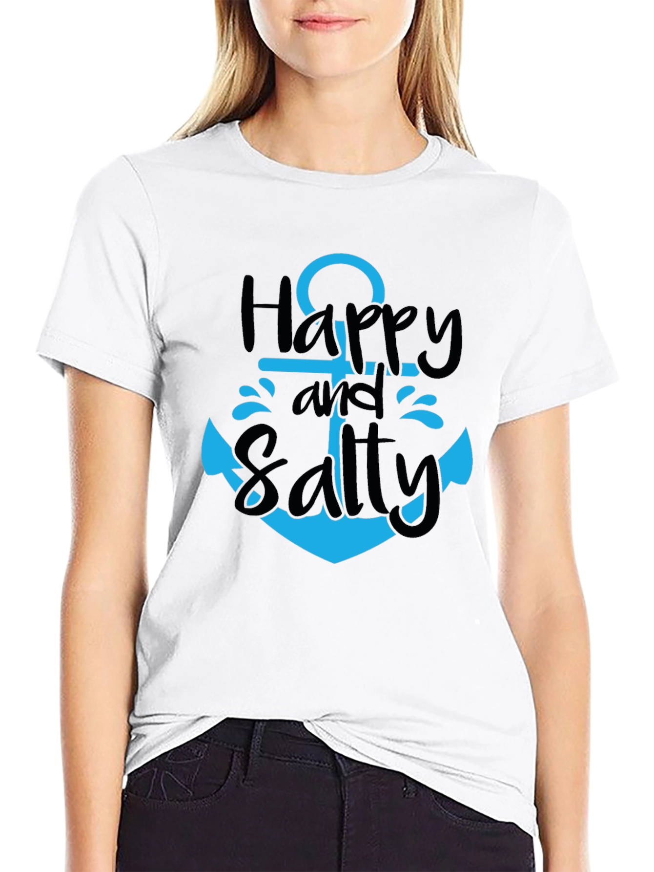 Happy and Salty Anchor T-Shirt - Black