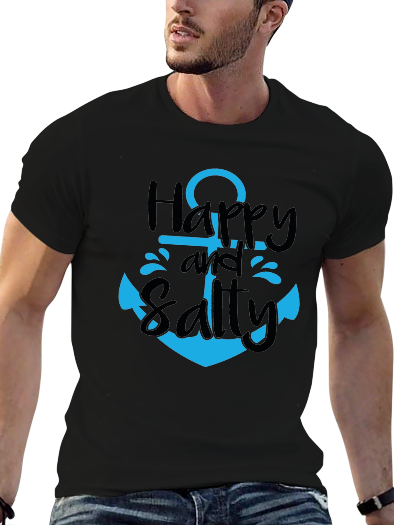 Happy and Salty Anchor T-Shirt - Black