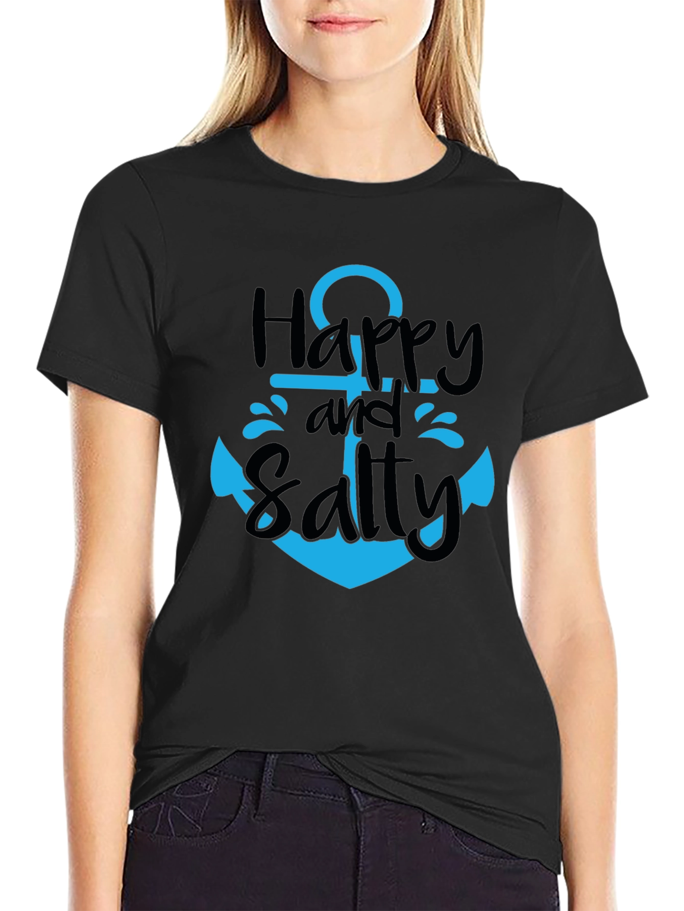 Happy and Salty Anchor T-Shirt - Black