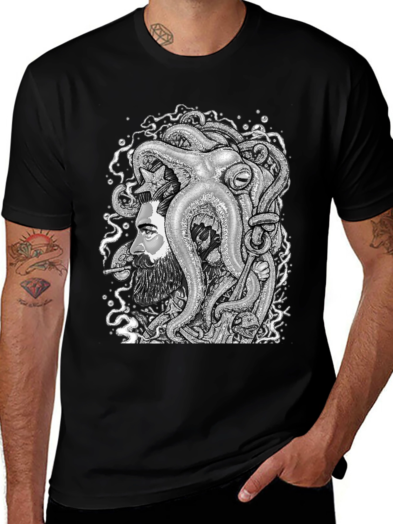 Octopus Beard Black T-Shirt