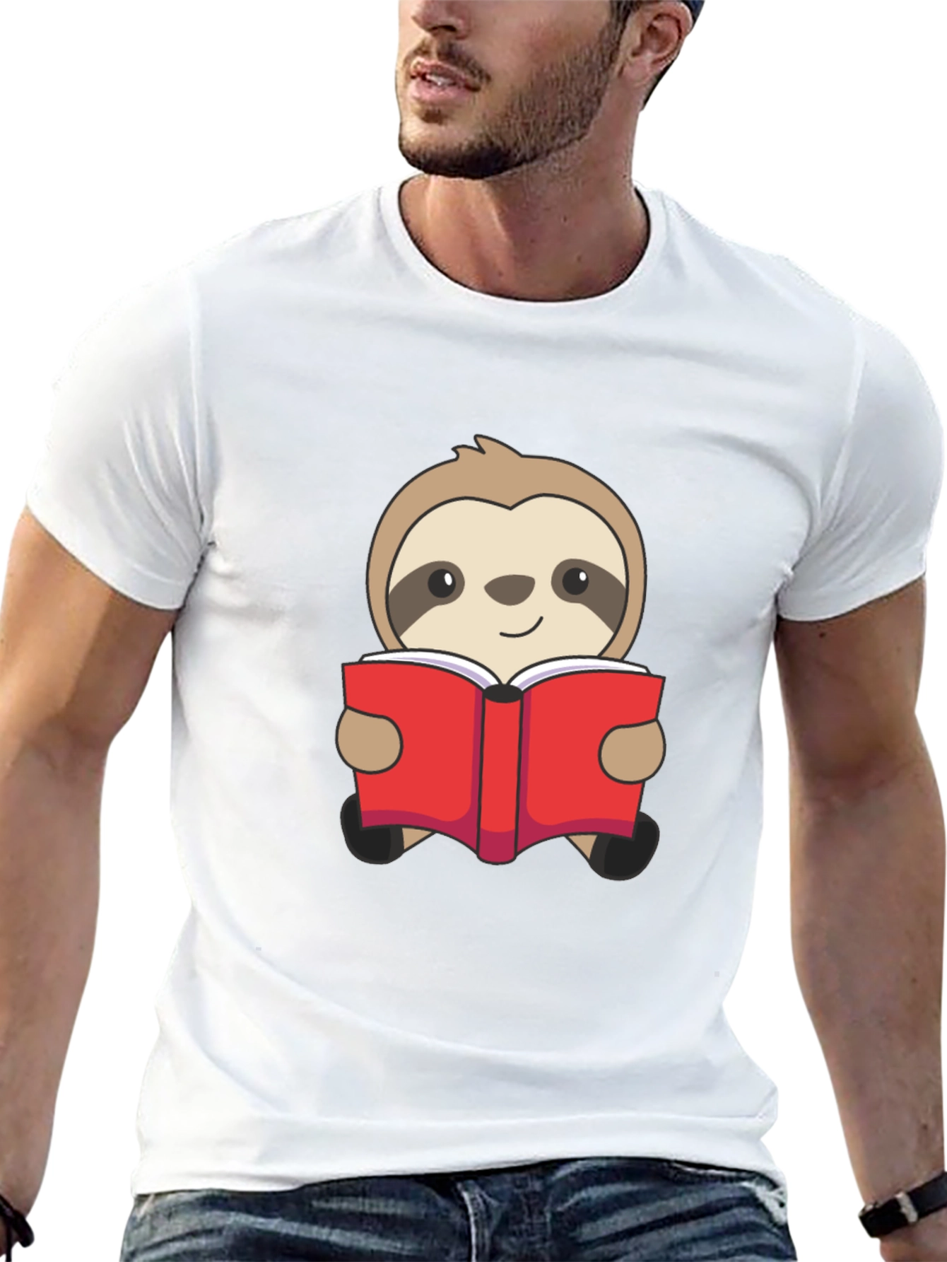 Sloth Reading Book Graphic T-Shirt - Black