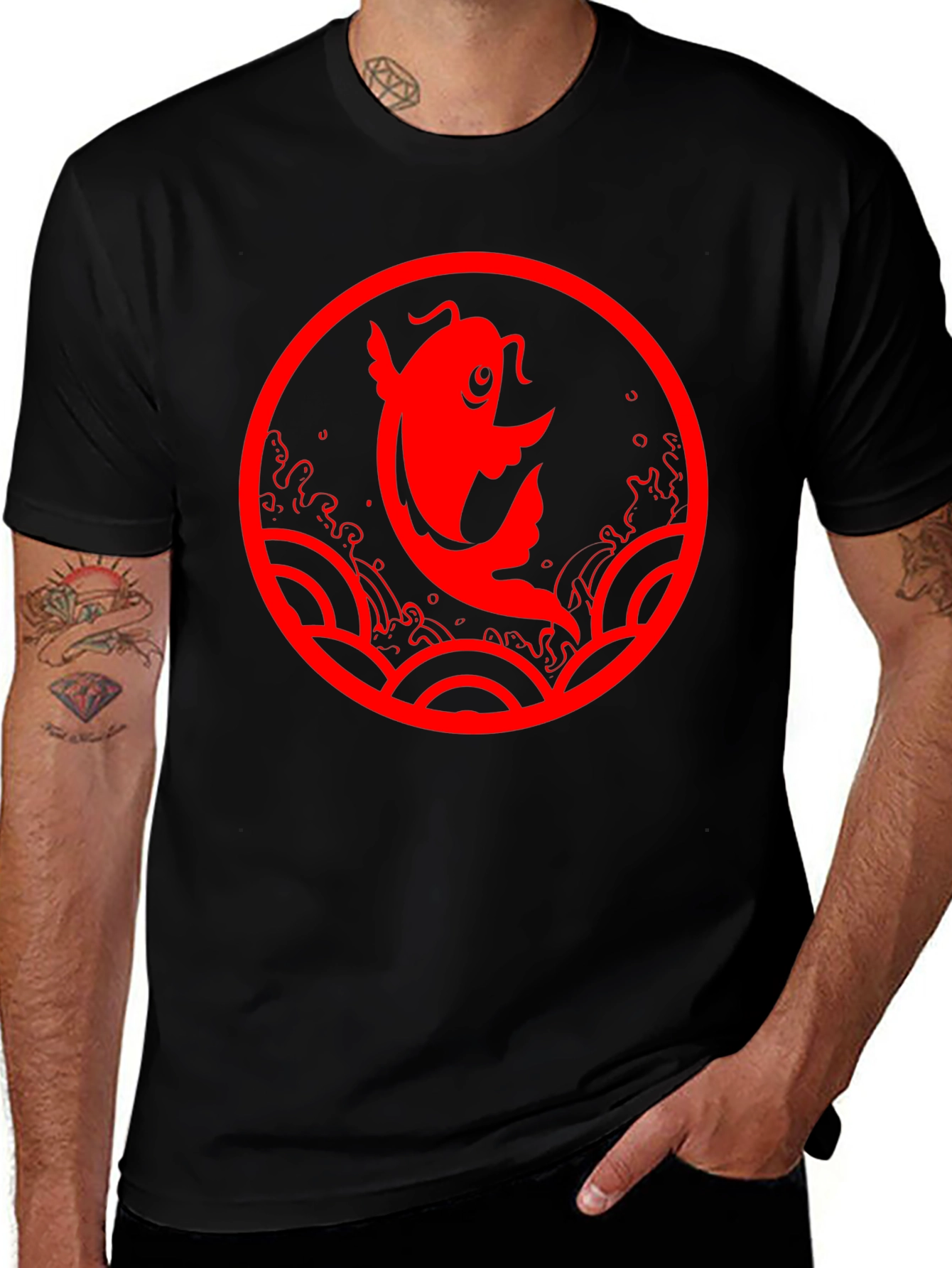 Koi Fish Graphic T-Shirt - Black Tee