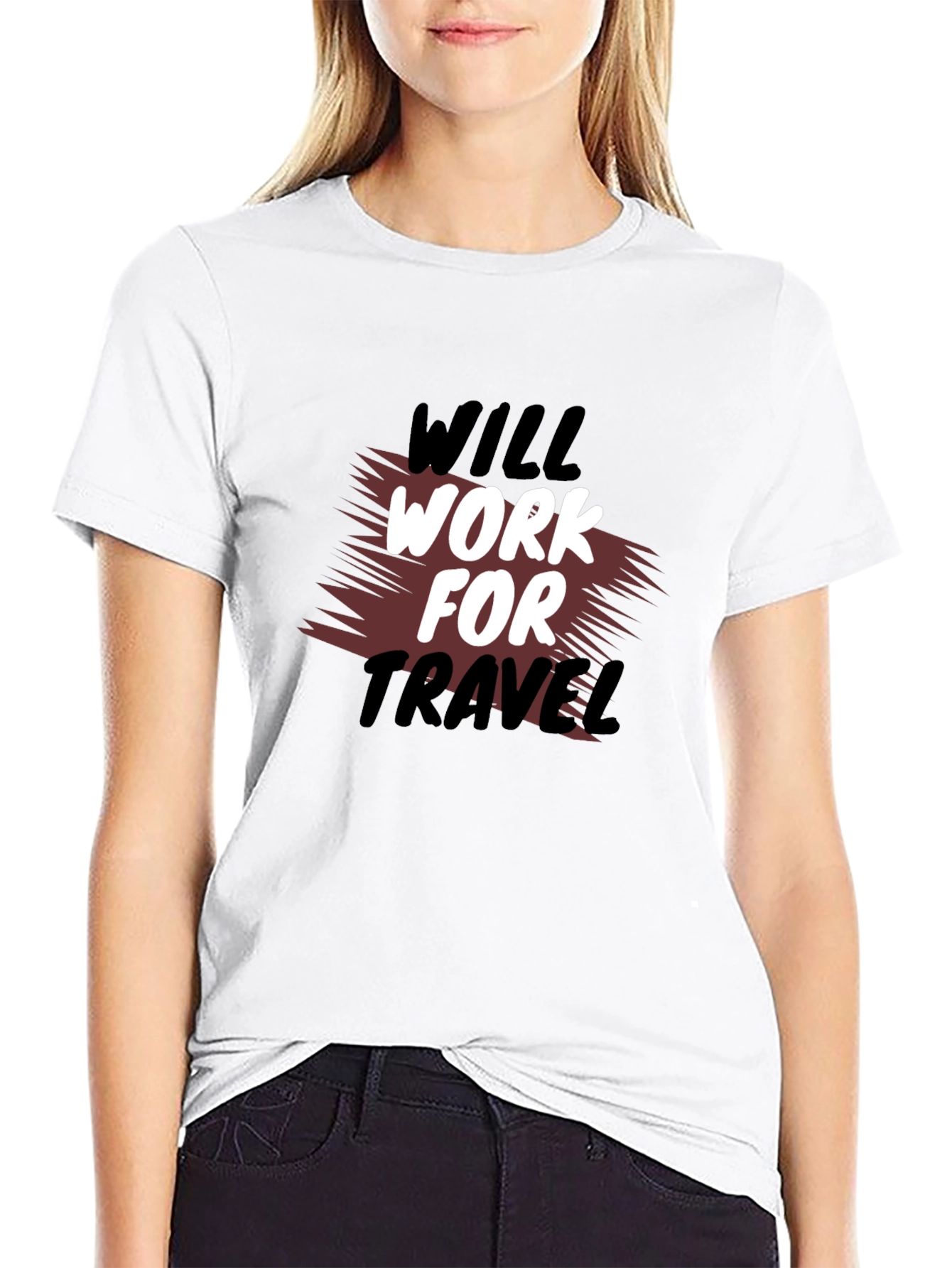 Will Work For Travel Black T-Shirt