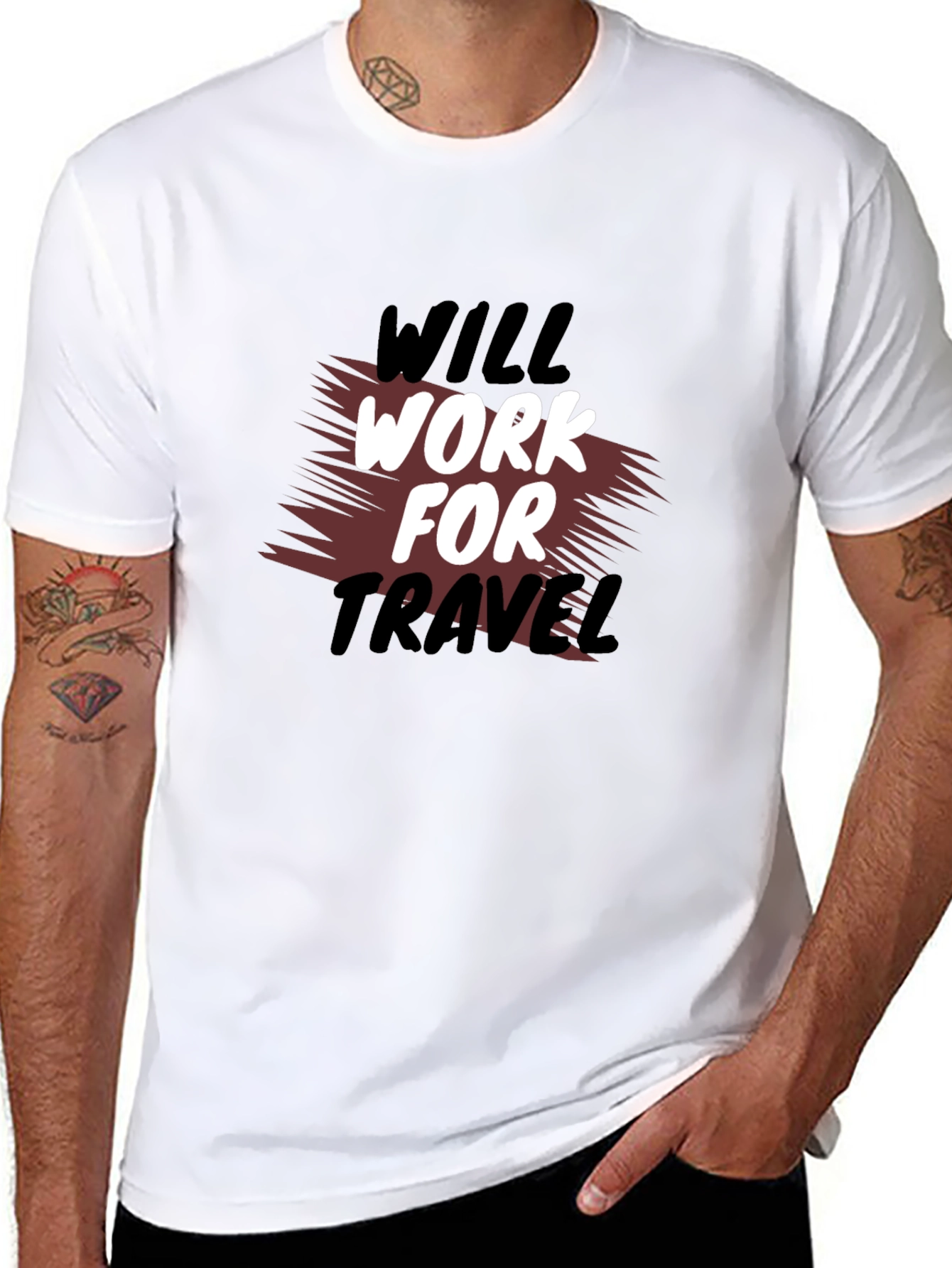 Will Work For Travel Black T-Shirt