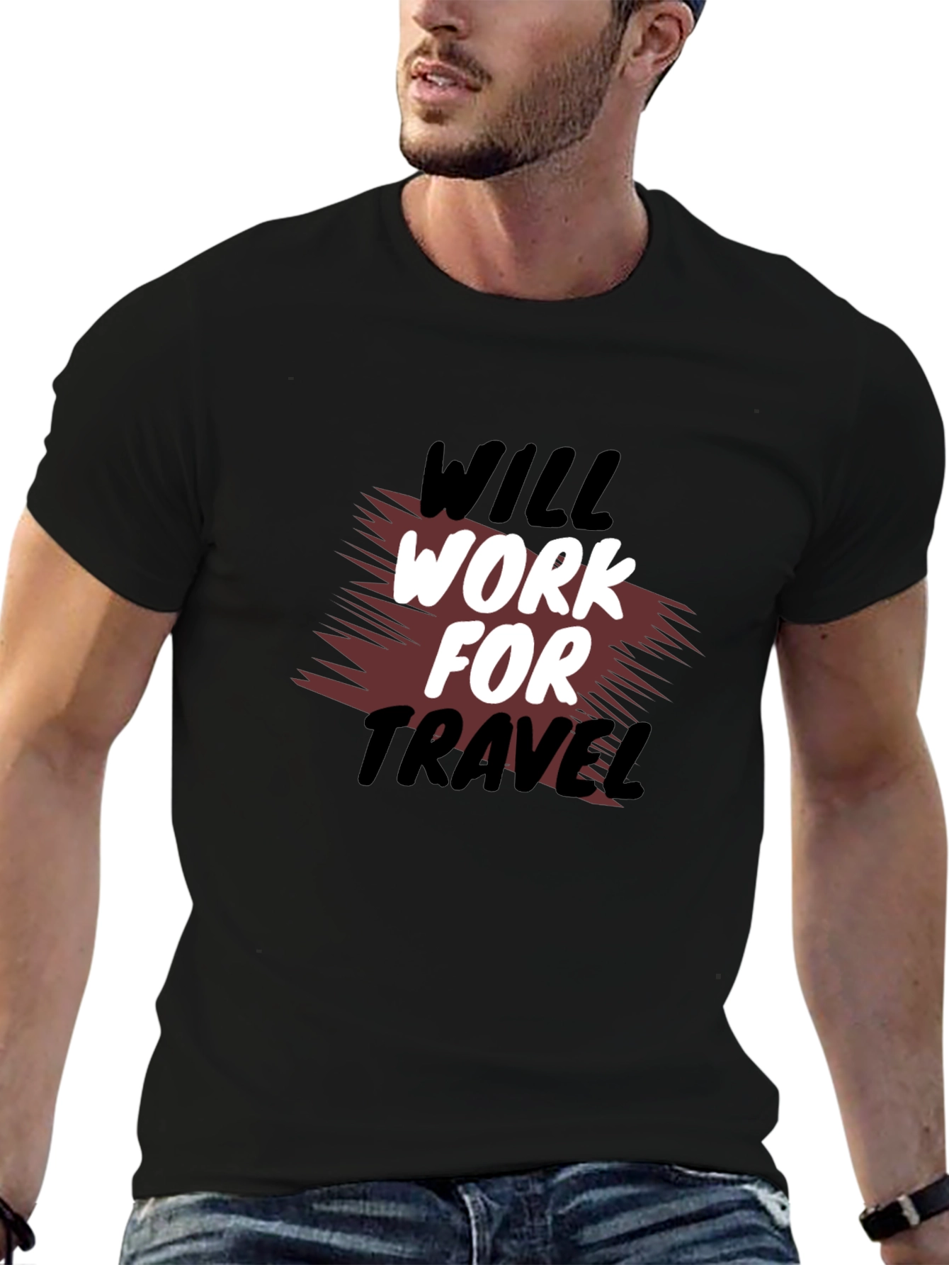 Will Work For Travel Black T-Shirt