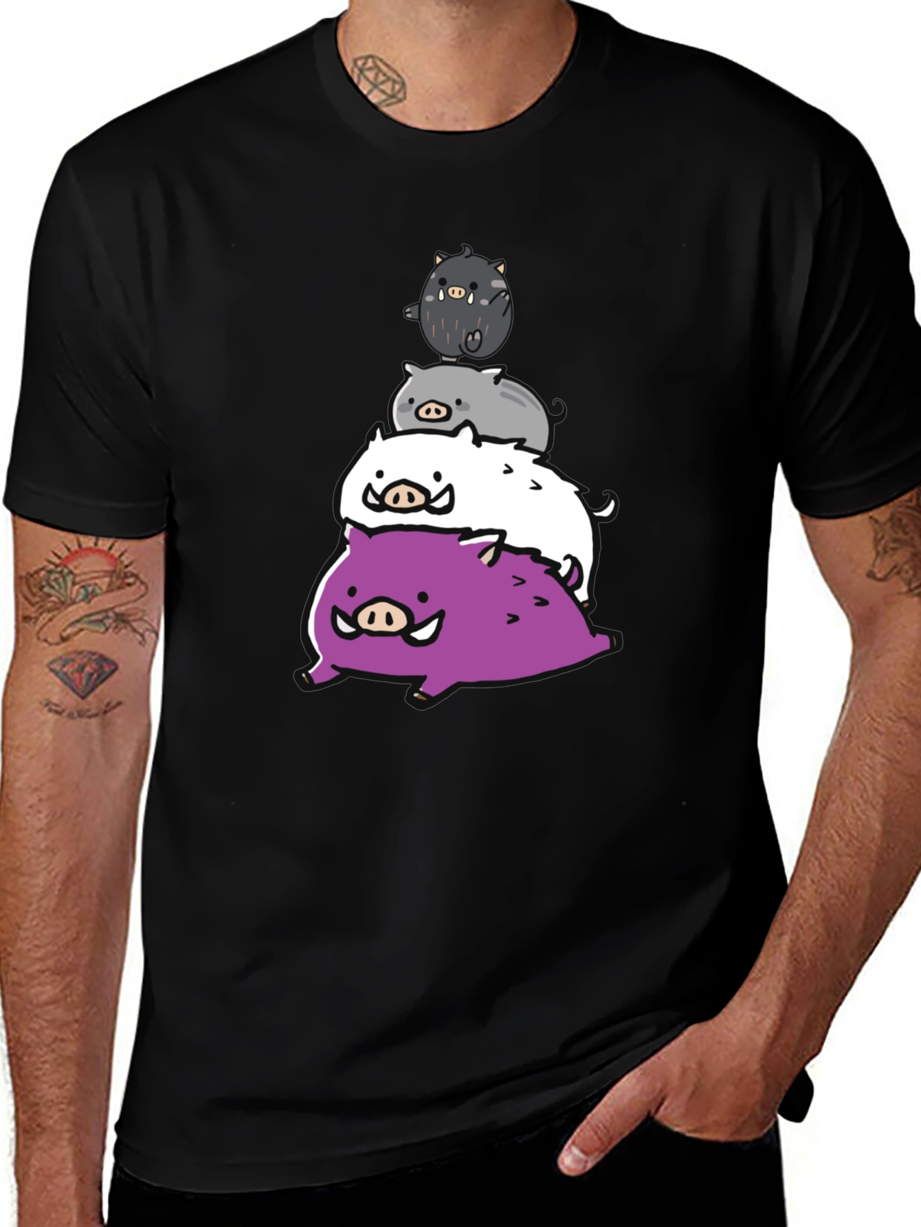 Stacked Boar Tee - Fun Graphic Print T-Shirt