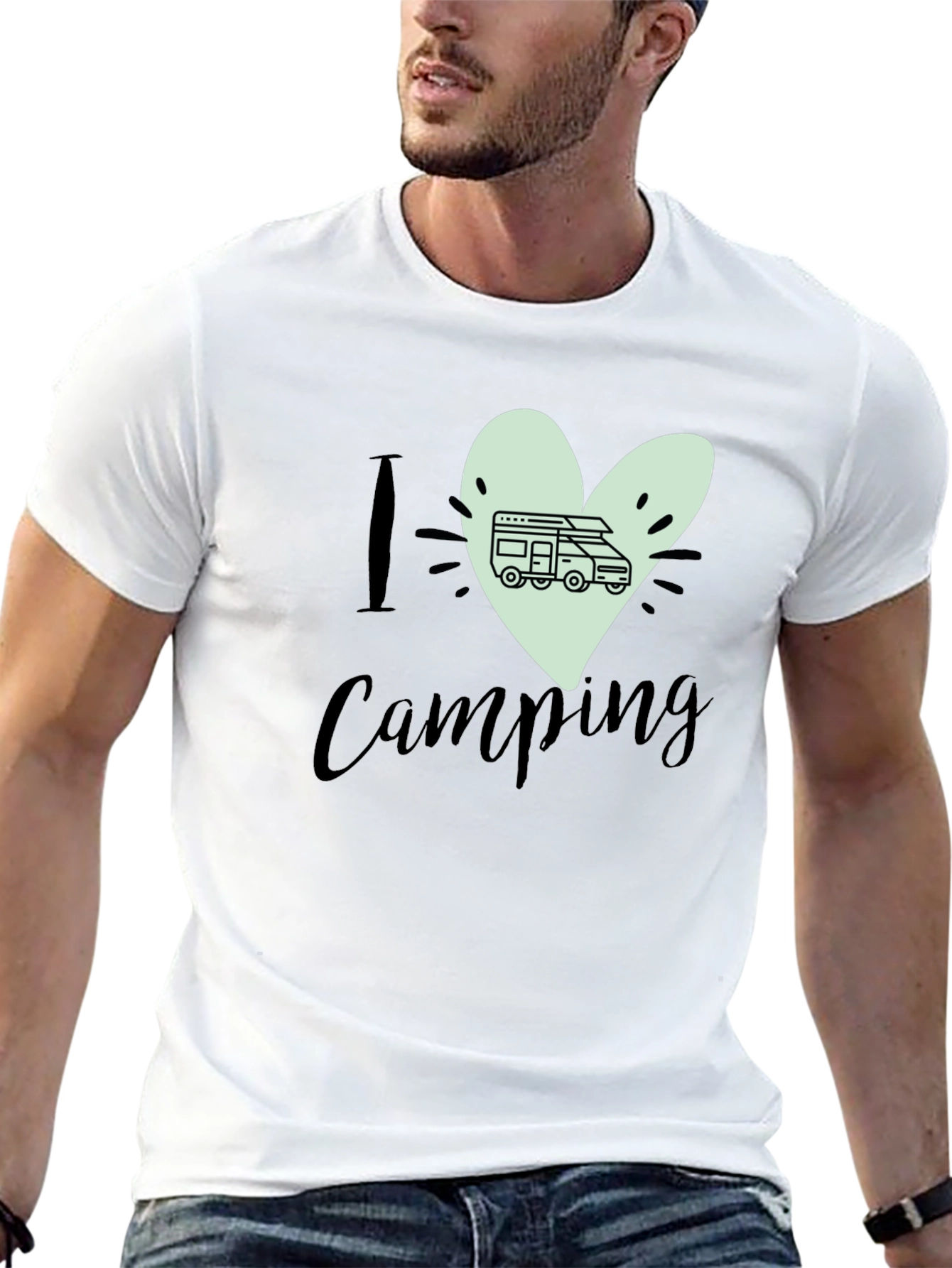 I Love Camping T-Shirt - Camper Van Heart Design