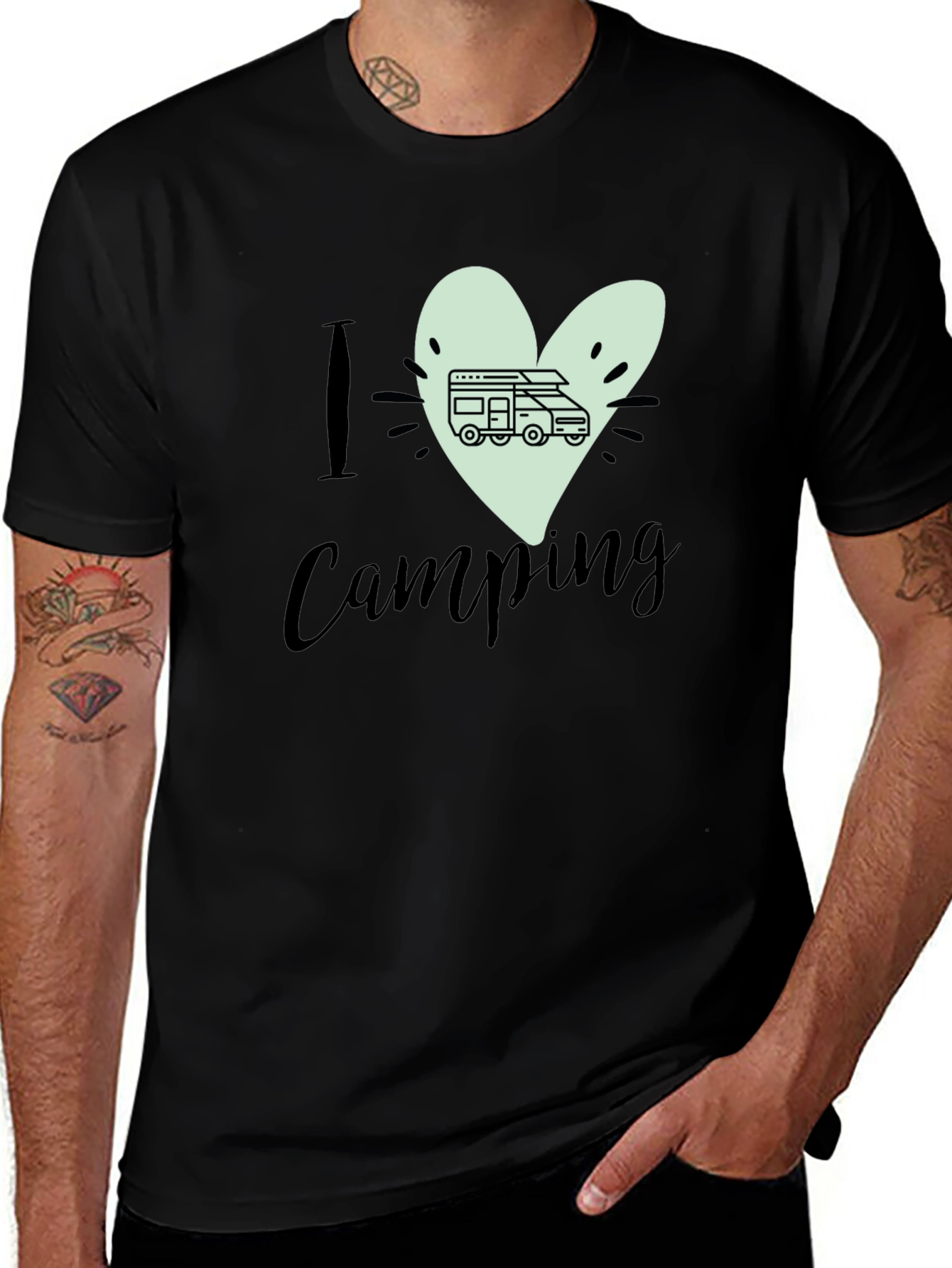 I Love Camping T-Shirt - Camper Van Heart Design