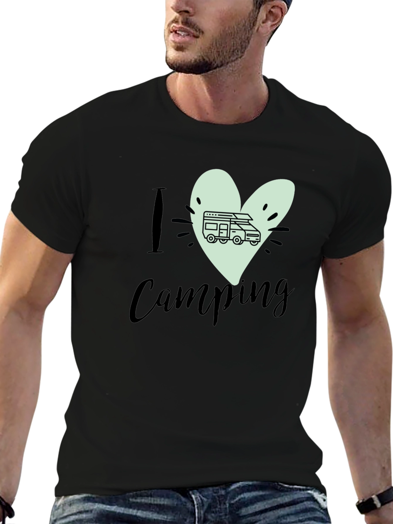 I Love Camping T-Shirt - Camper Van Heart Design