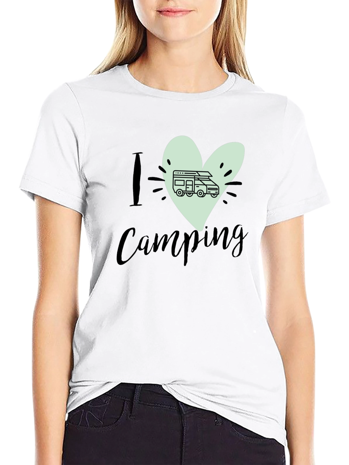 I Love Camping T-Shirt - Camper Van Heart Design