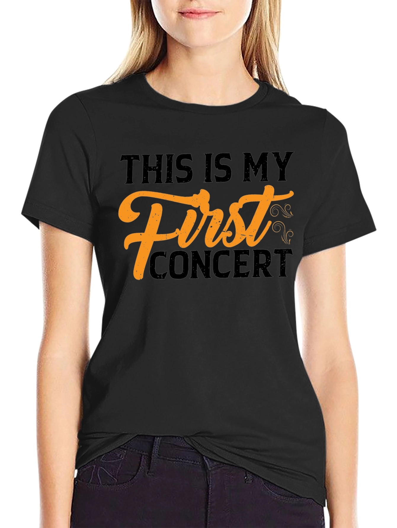 First Concert Tee - Black Cotton Graphic T-Shirt