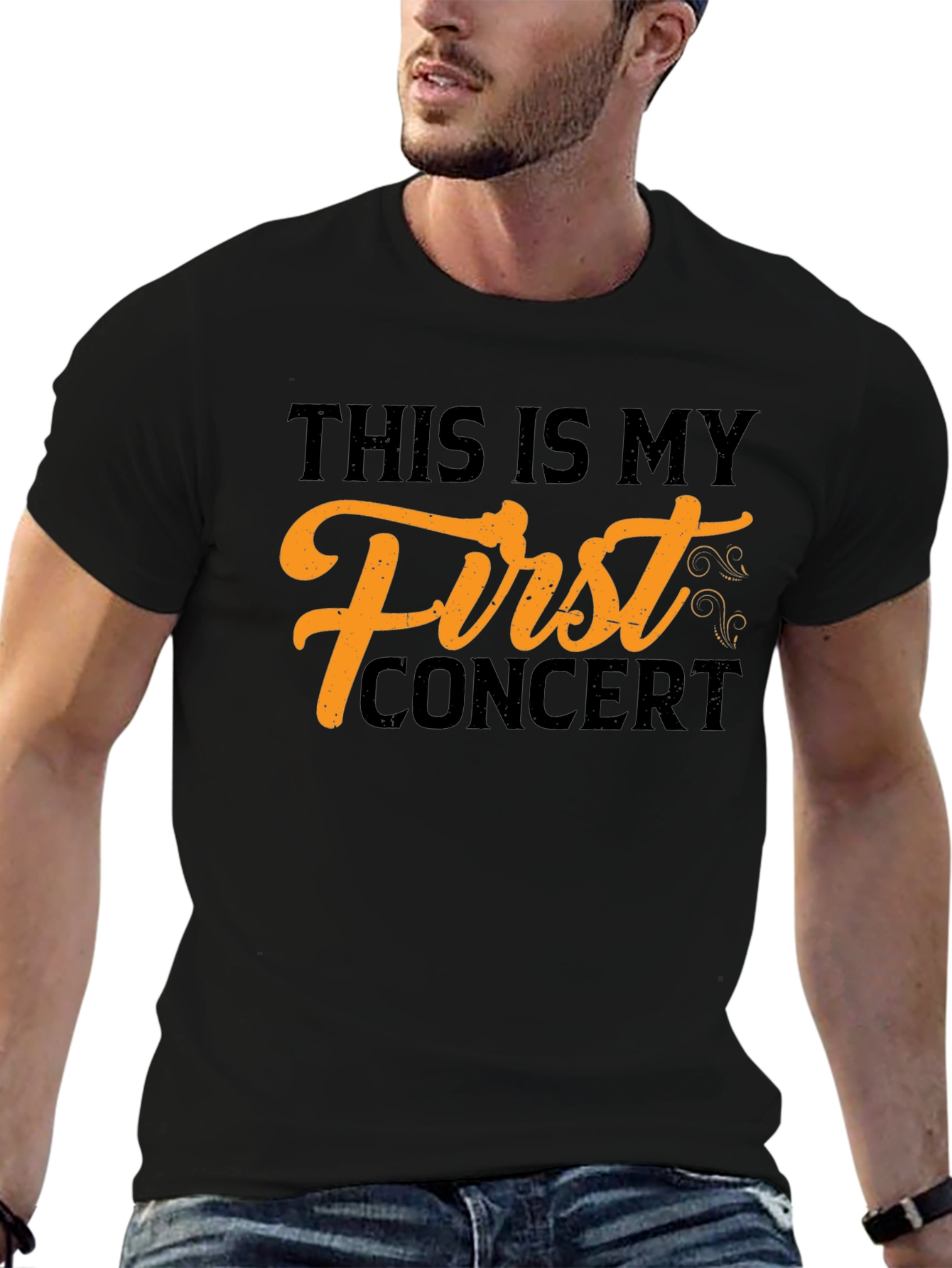 First Concert Tee - Black Cotton Graphic T-Shirt
