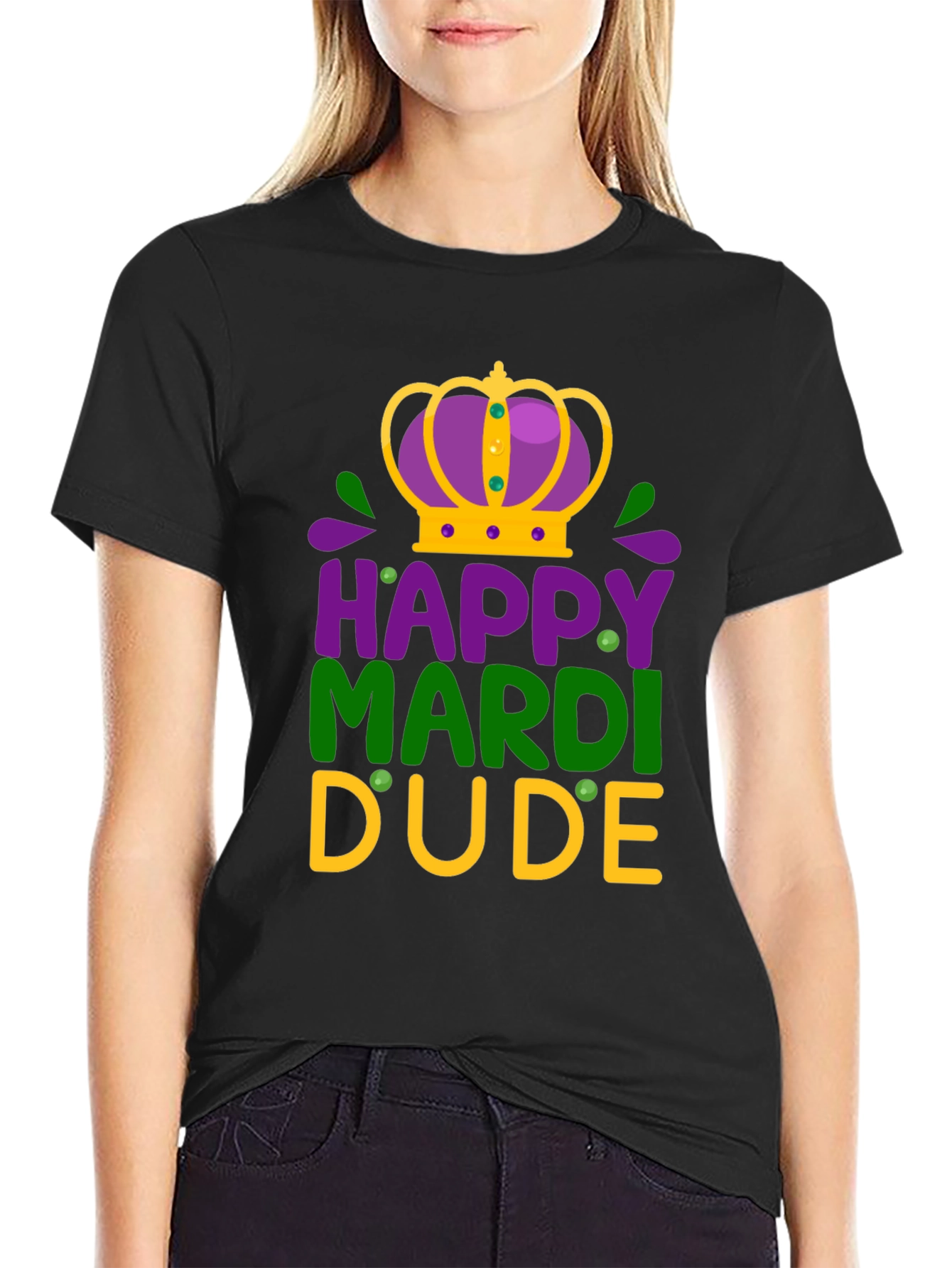 Mardi Gras Dude T-Shirt: Purple Green Gold Tee