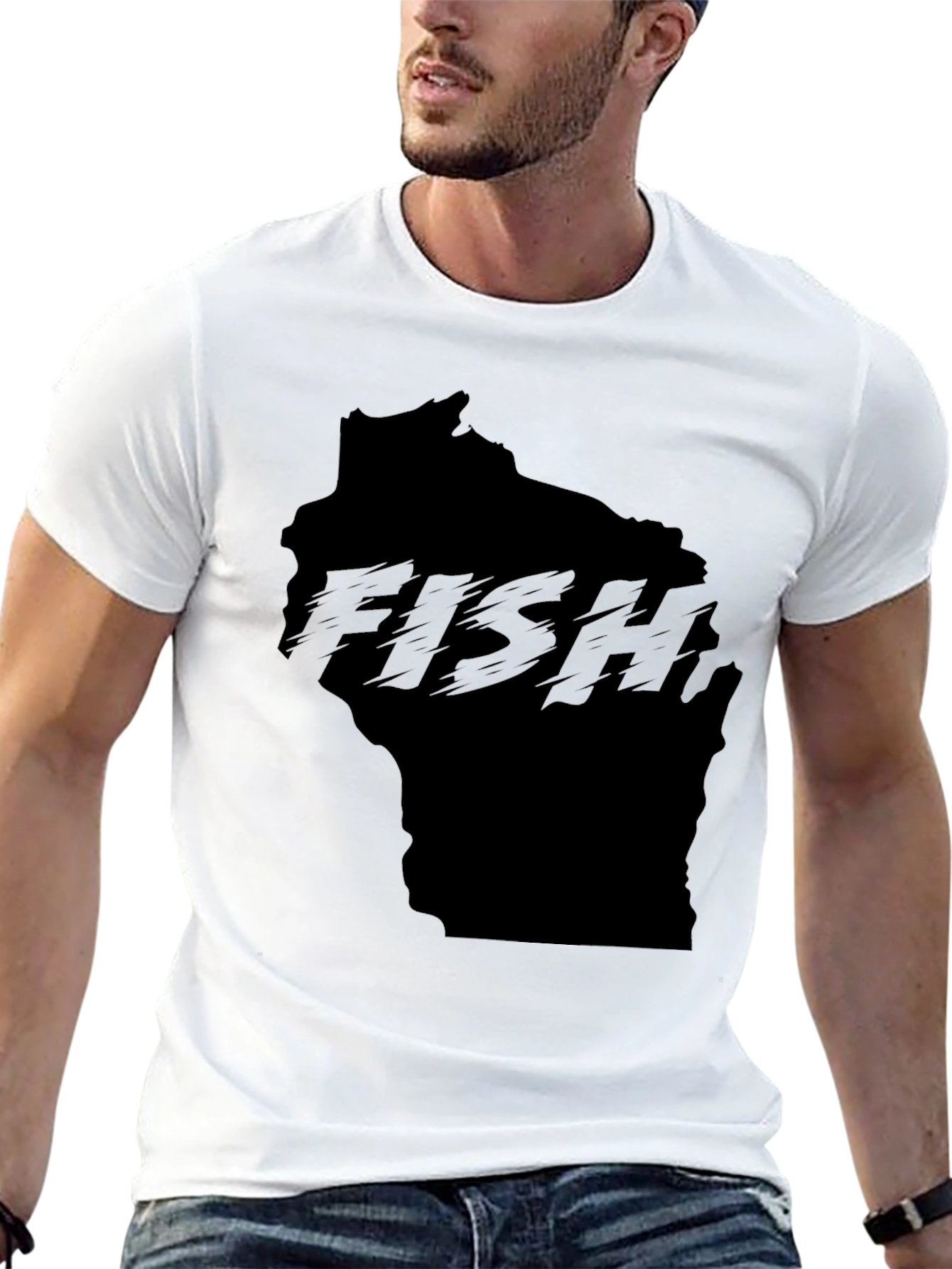 Wisconsin Fish Graphic Black T-Shirt