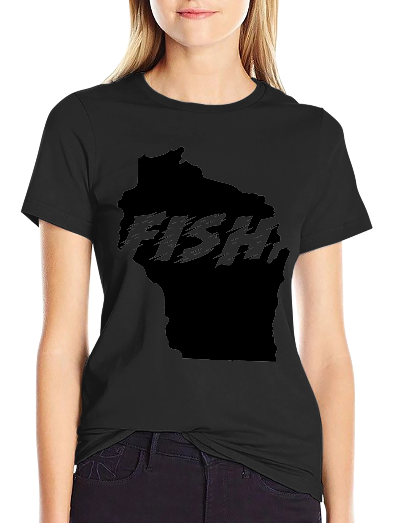 Wisconsin Fish Graphic Black T-Shirt