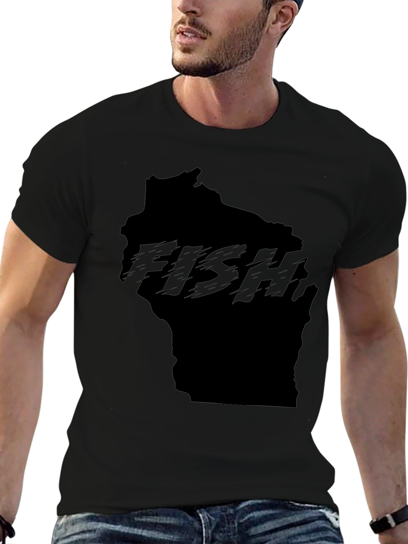 Wisconsin Fish Graphic Black T-Shirt